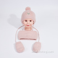 Pink Color Kinted Hat Scarf and Gloves Set